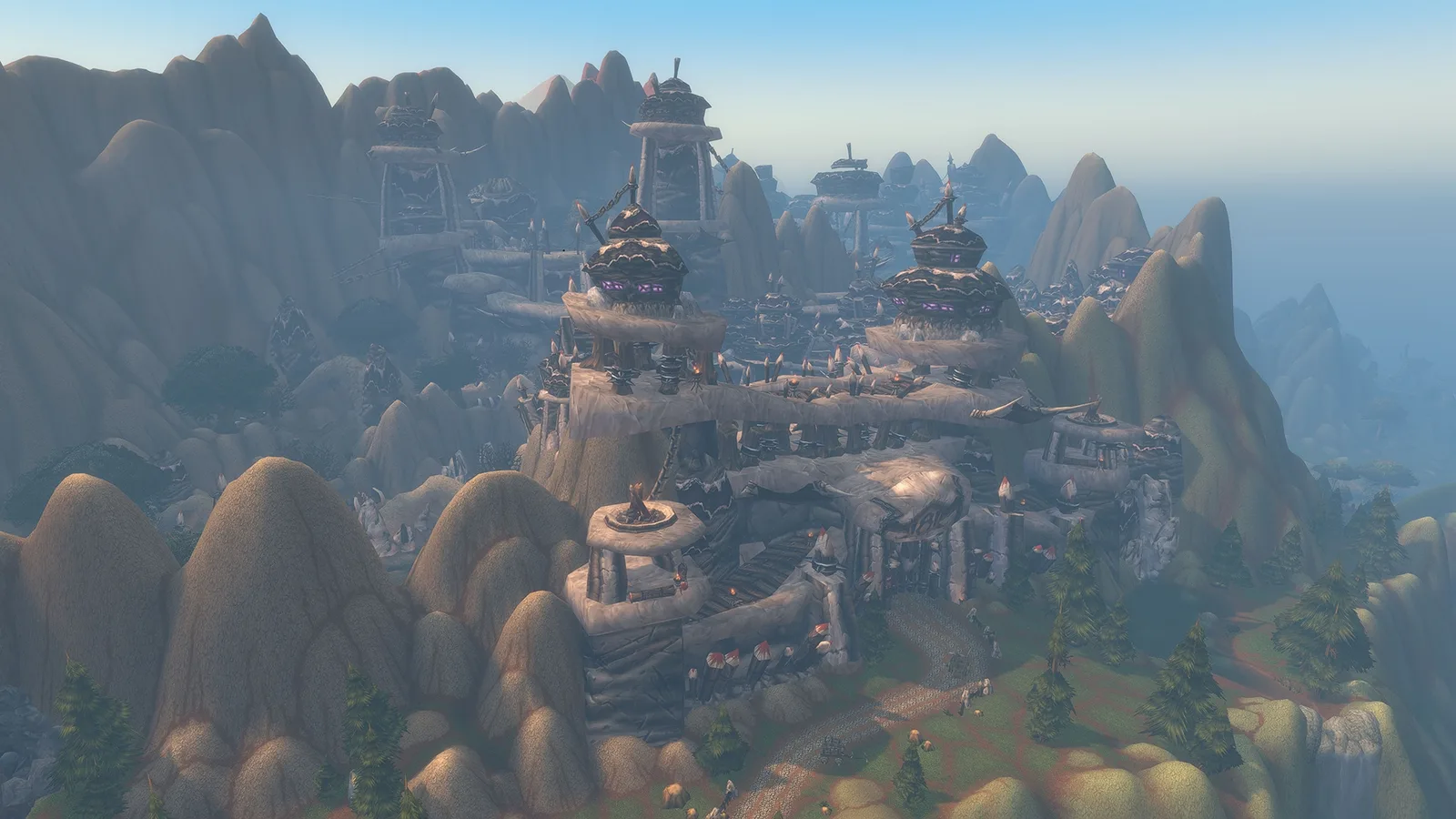 LOOTOVORE Guides WoW – Paysage de WoW Forever : une cité à flanc de montagne